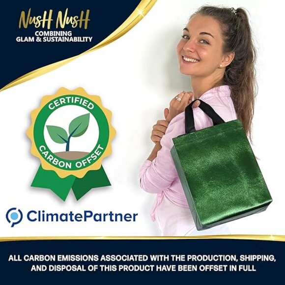 Green Gift Bags Medium Siz –Set of 12 Shiny Green Reusable Gift Bags With Handle - Picture 3 of 5